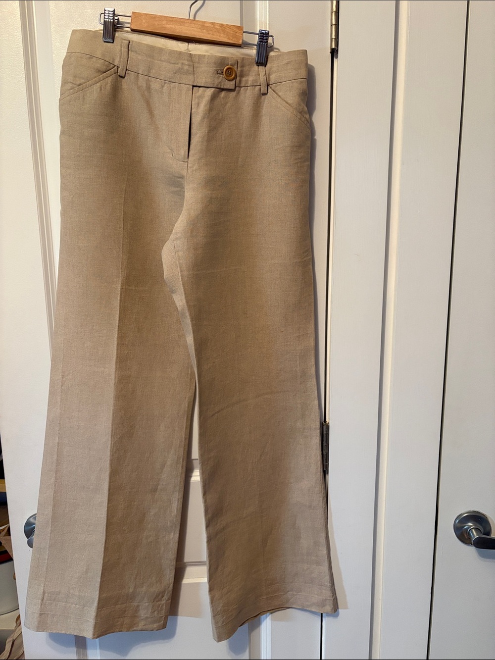 Light Tan Wide-Leg Linen Blend Pants with pockets